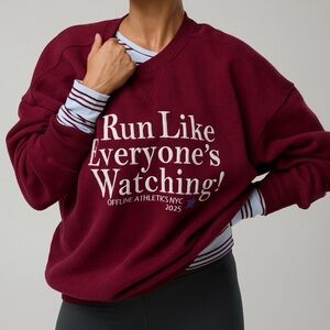 Aerie Women's cloud fleece oversized crewneck sweatshirt in maroon